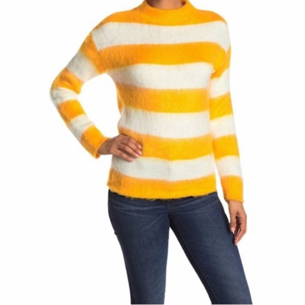 Abound Orange and White Striped Mock Neck Knit Sweater Size S